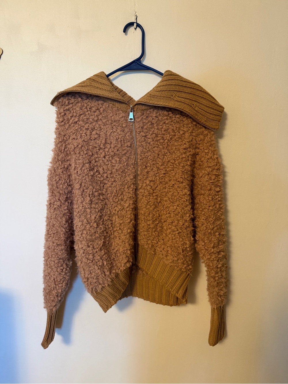 Love Tree Rust Bouclé Hooded Zip Cardigan